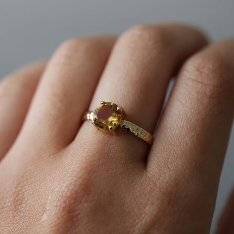 9ct Yellow Gold Citrine Ring With Beaten Band - alternate view