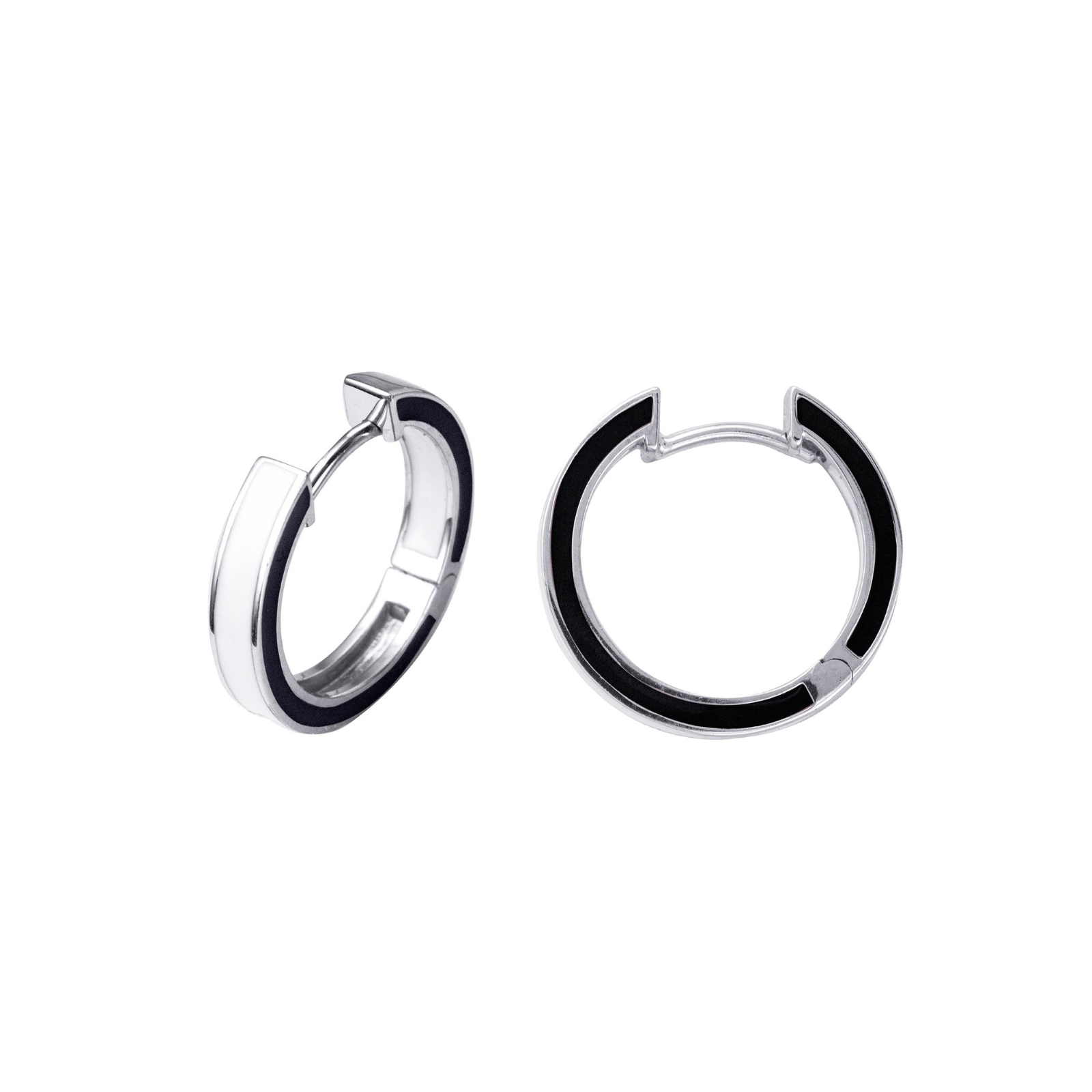 Sterling Silver White And Black Enamel Huggie Earrings