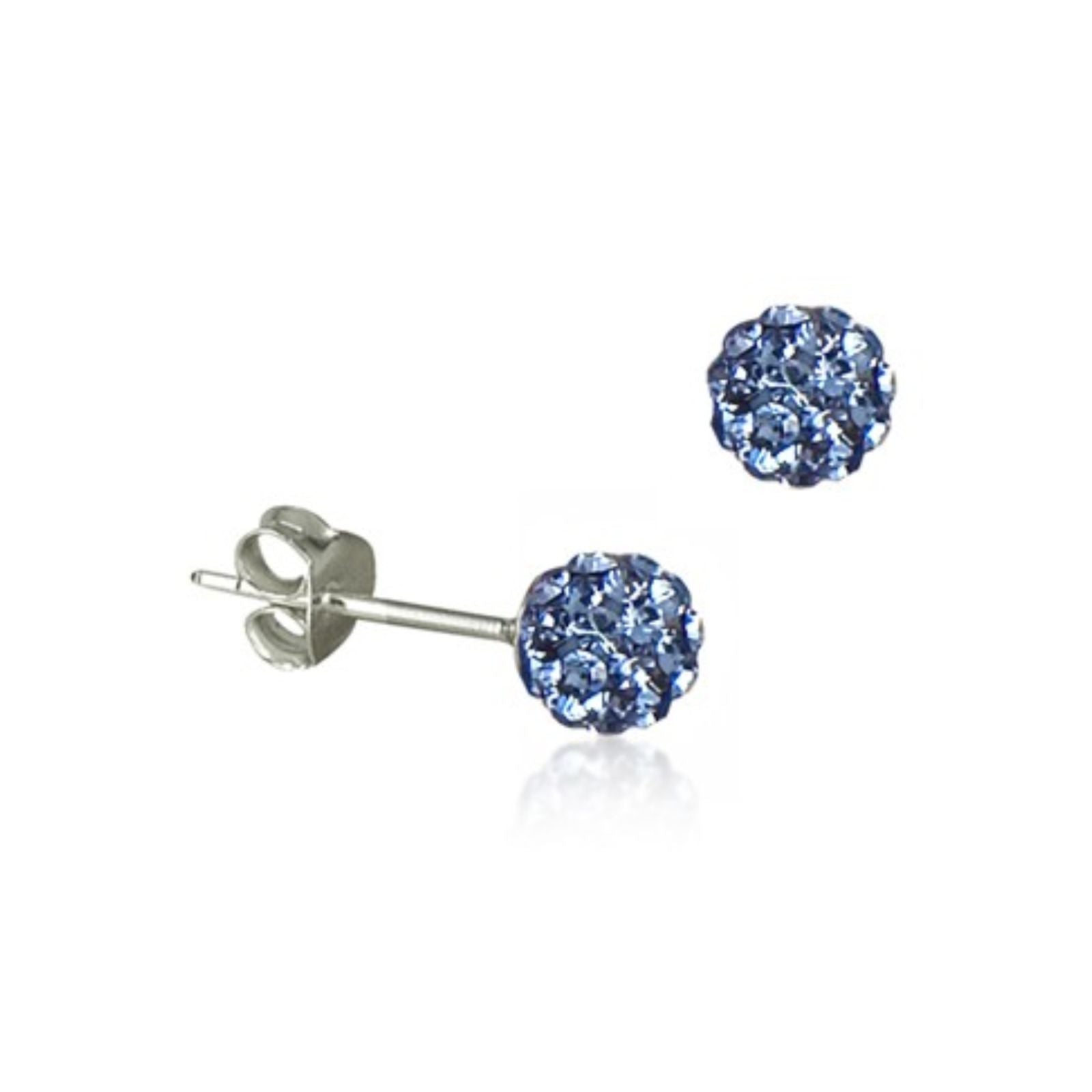 Sterling Silver Blue Crystal Glitter Ball Studs