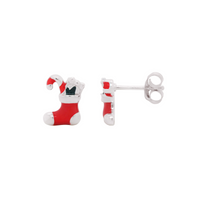 Sterling Silver Enamel Christmas Stocking Studs