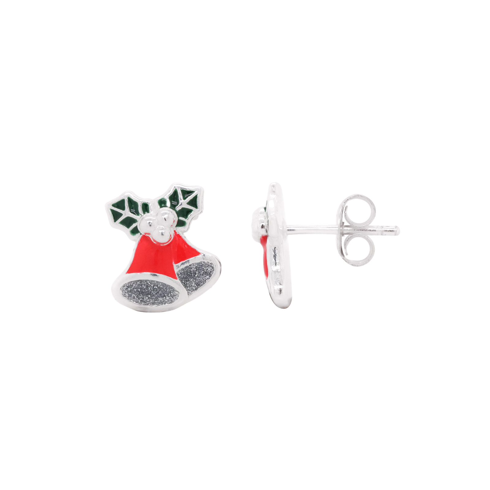 Sterling Silver Enamel Christmas Bells Stud Earrings