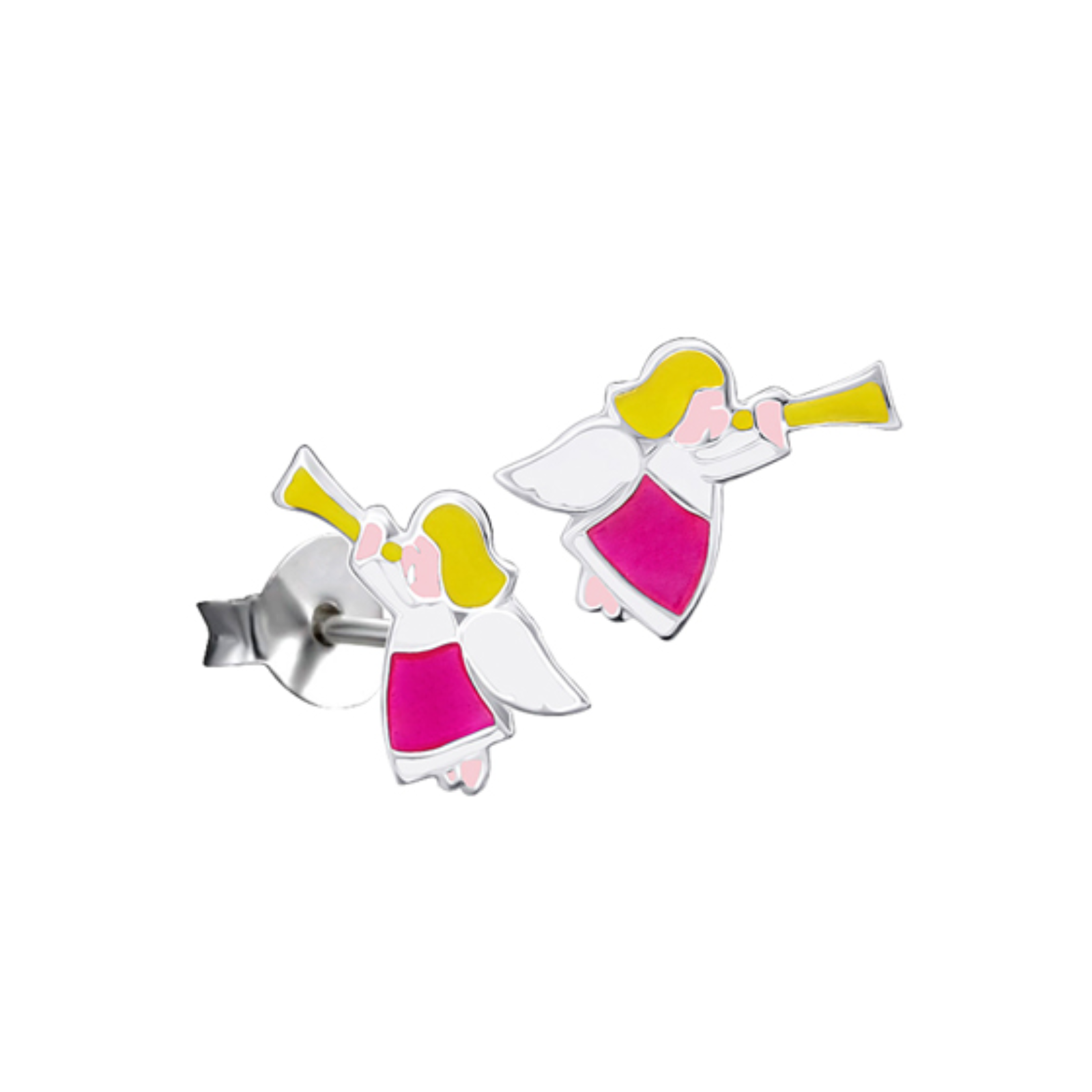 Sterling Silver Christmas Enamel Angel Stud Earrings