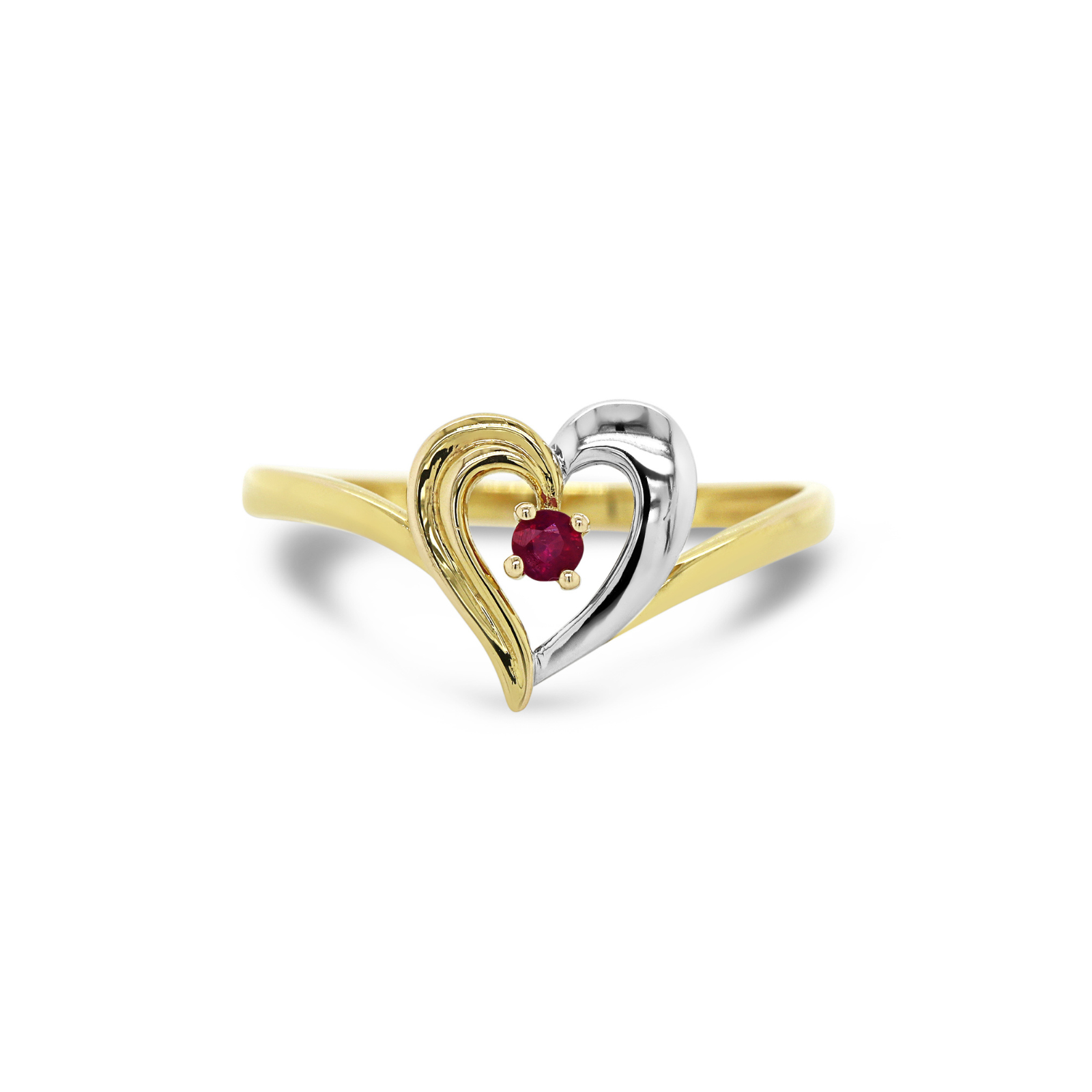 9ct Yellow Gold Ruby Set Heart Ring