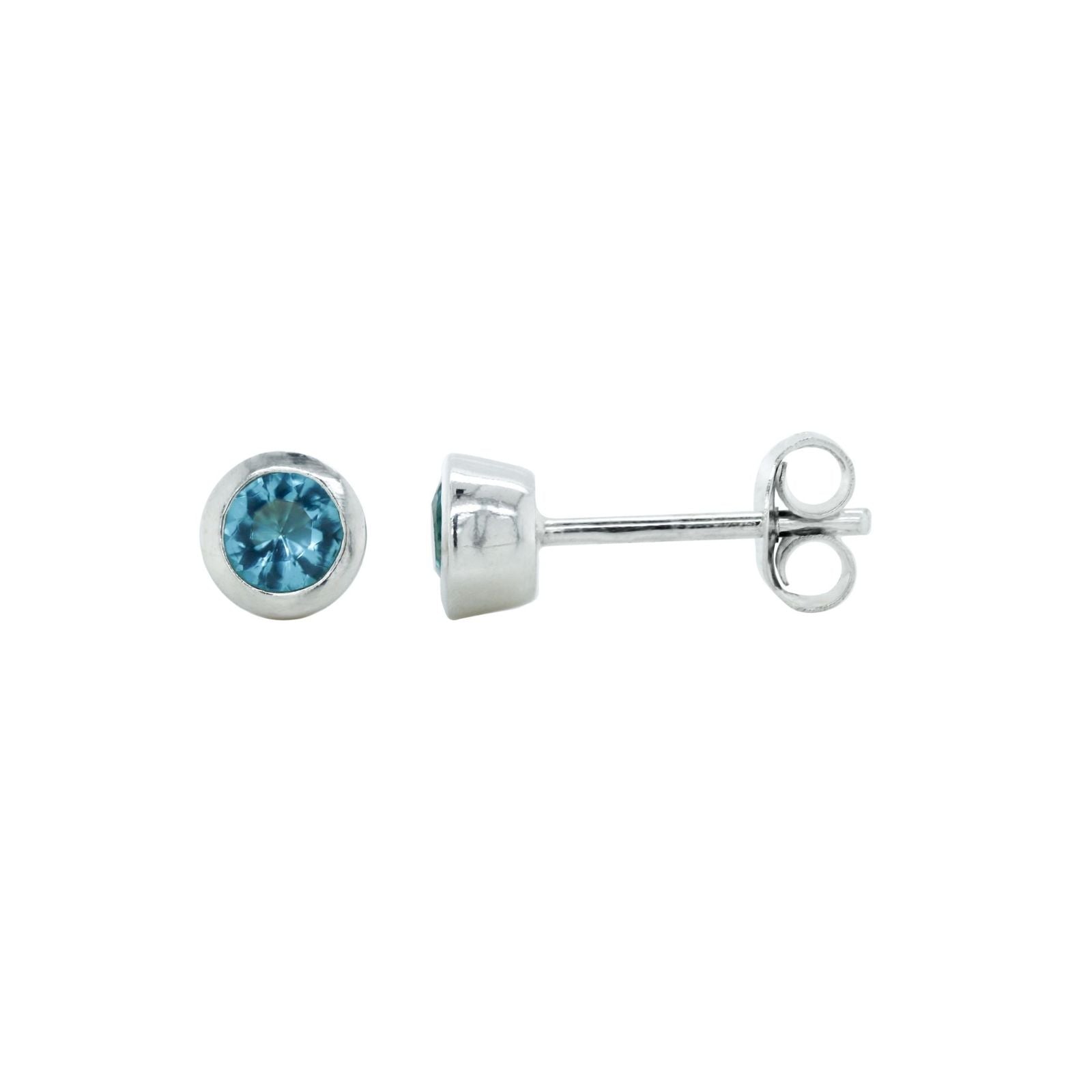 Sterling Silver 5mm Blue Crystal Bezel Set March Birthstone Stud Earring