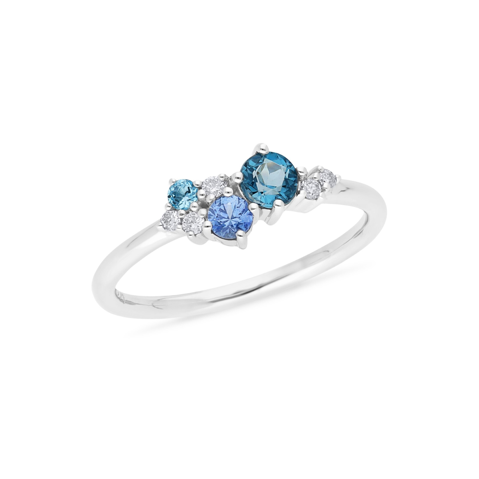 9ct White Gold Three Blue Stone & Diamond Ring