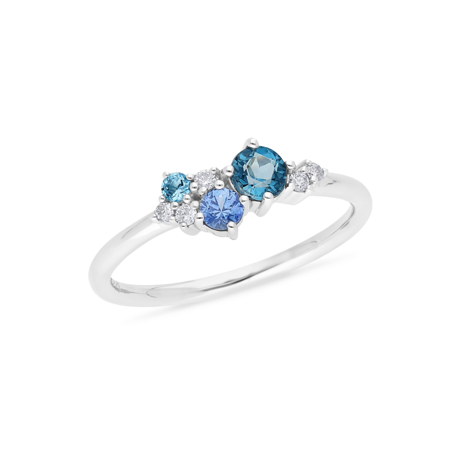 9ct White Gold Three Blue Stone Diamond Ring My Jewellery Shop