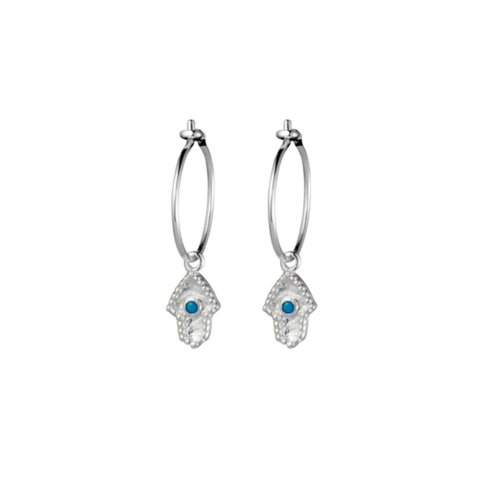 Sterling Silver Hamsa Hand Hoop Earrings