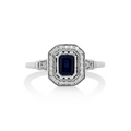 9ct White Gold Art Deco Sapphire Ring With Diamond Set Halo
