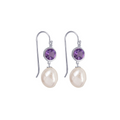 Sterling Silver Pearl & Amethyst Drop Earrings