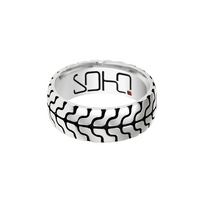 Men's Sterling Silver Oxidised Patterned Wedding Ring
