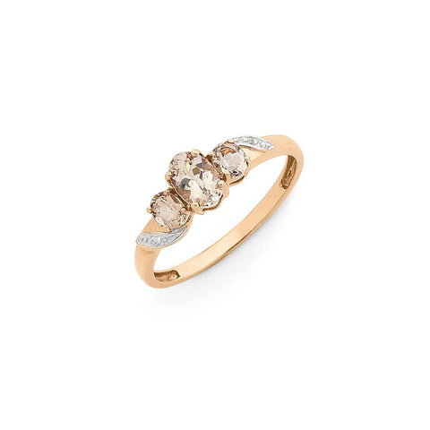 9ct Rose Gold Three Oval Morganite And Diamond Set Ring