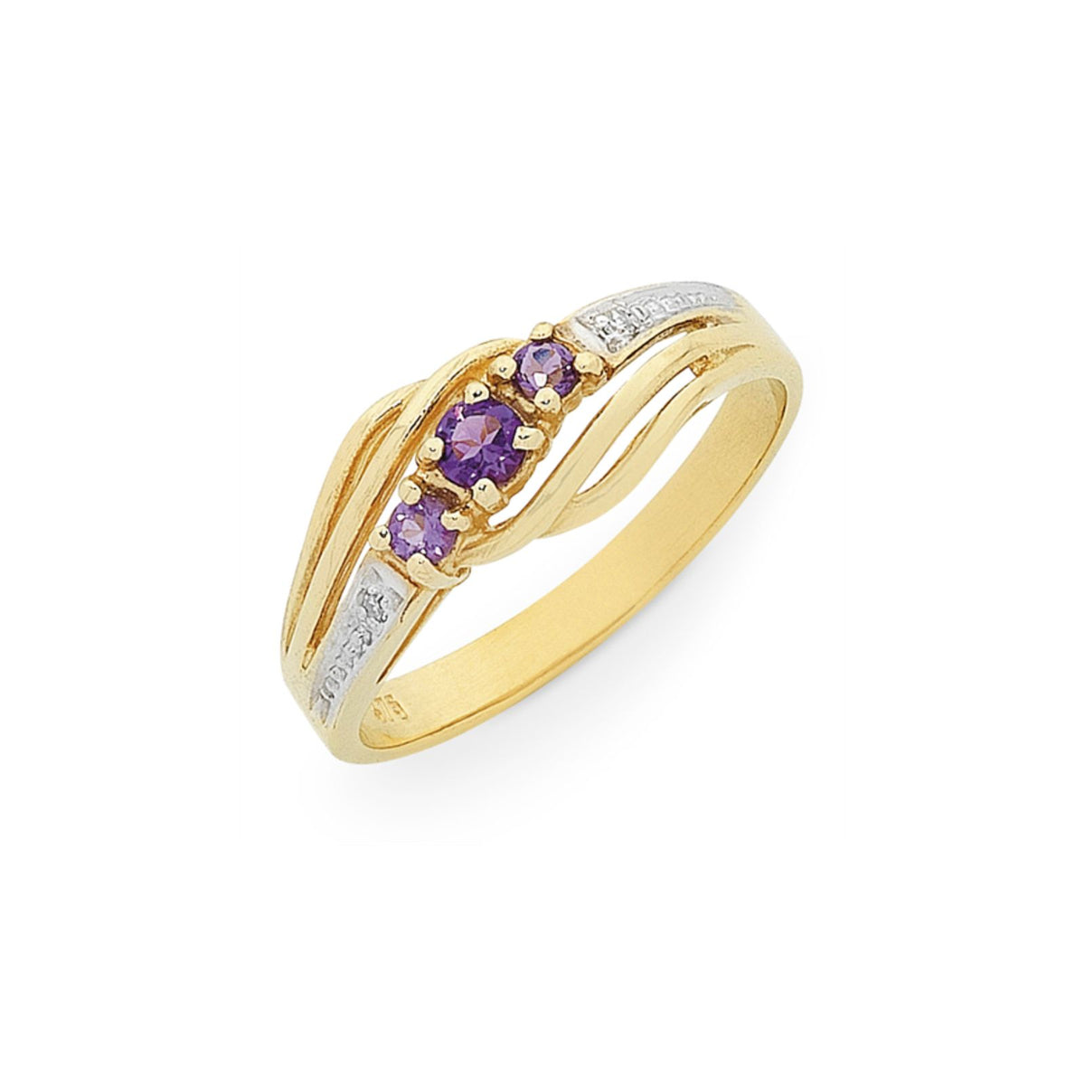 9ct Yellow Gold Amethyst And Diamond Set Ring