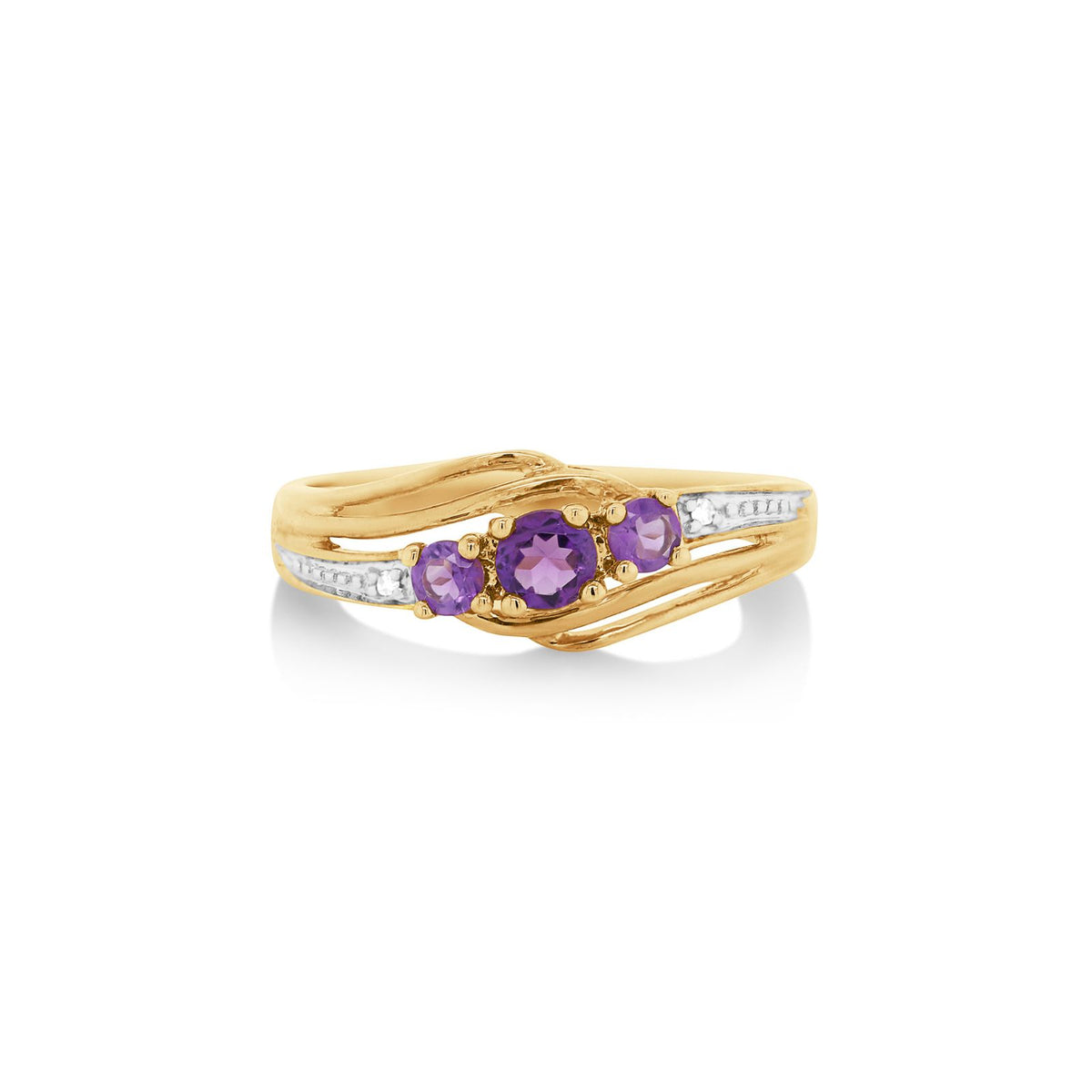 9ct Yellow Gold Amethyst And Diamond Set Ring