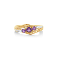 9ct Yellow Gold Amethyst And Diamond Set Ring