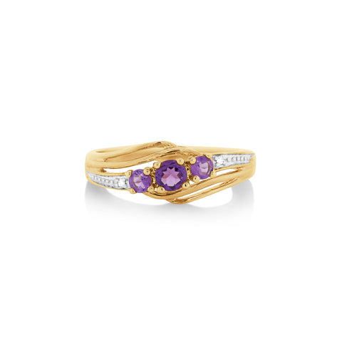 9ct Yellow Gold Amethyst And Diamond Set Ring - alternate view