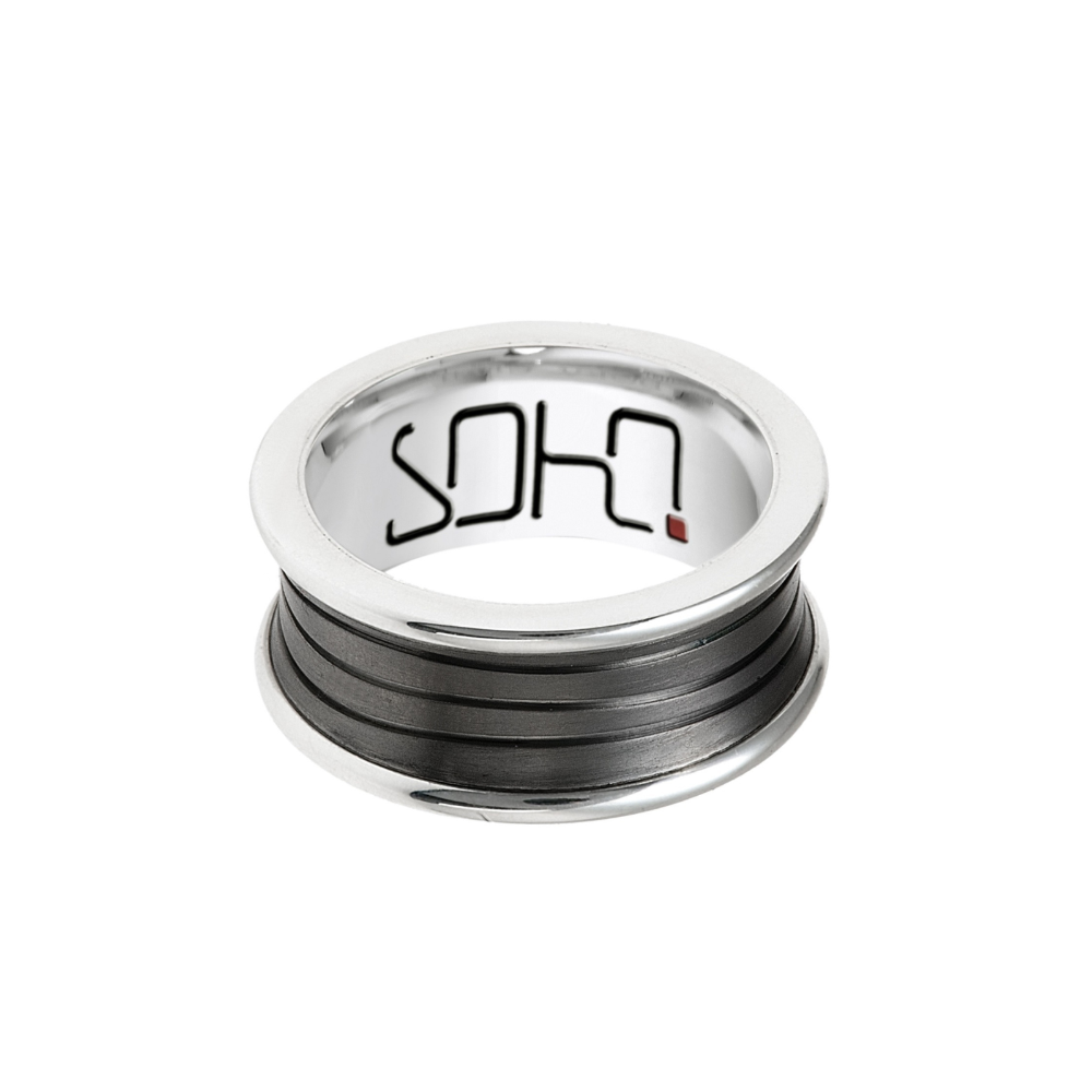 Men's Sterling Silver And Titanium Wedding Ring With Swirl Pattern