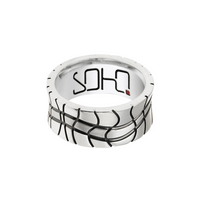 Men's Sterling Silver, Titanium And Steel Wedding Ring With Oxidised Pattern
