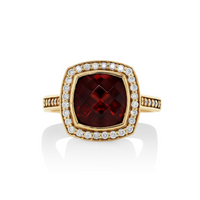 9ct Yellow Gold Cushion Cut Garnet And Diamond Ring