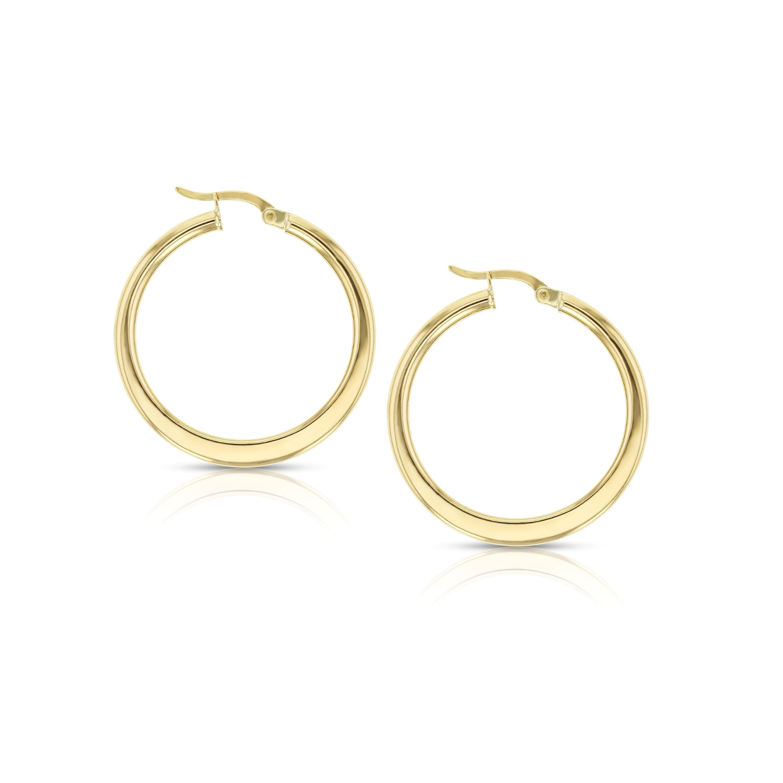 9ct Yellow Gold Round Flat Hoop Earrings 25Mm