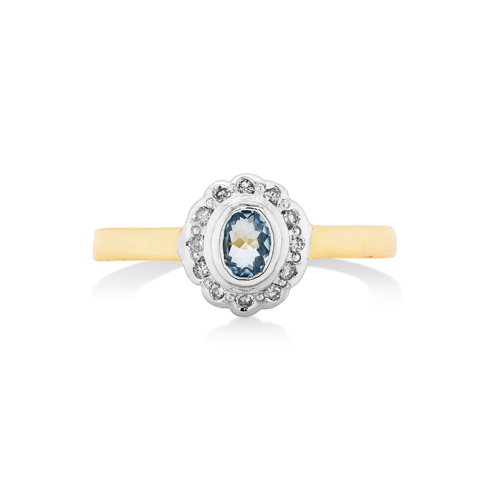 9ct Yellow Gold Oval Aquamarine & Diamond Ring