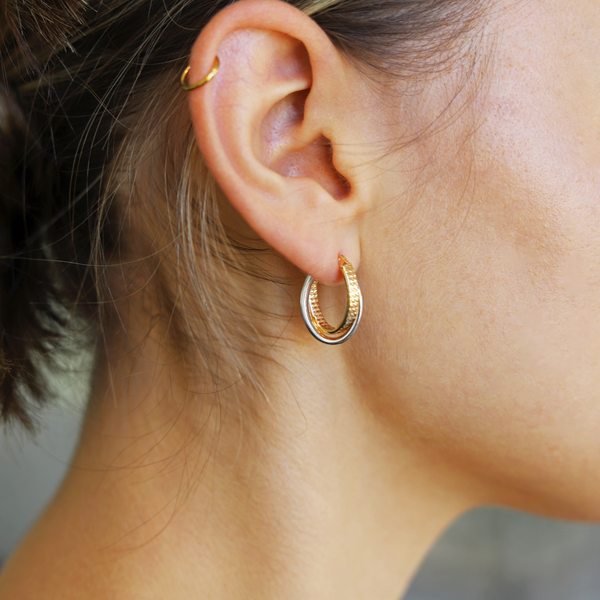 9ct Yellow Gold & Silver Interlocking Hoop Earrings - alternate view
