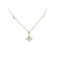 9ct Yellow Gold Diamond Floral Bead Set Drop Necklace