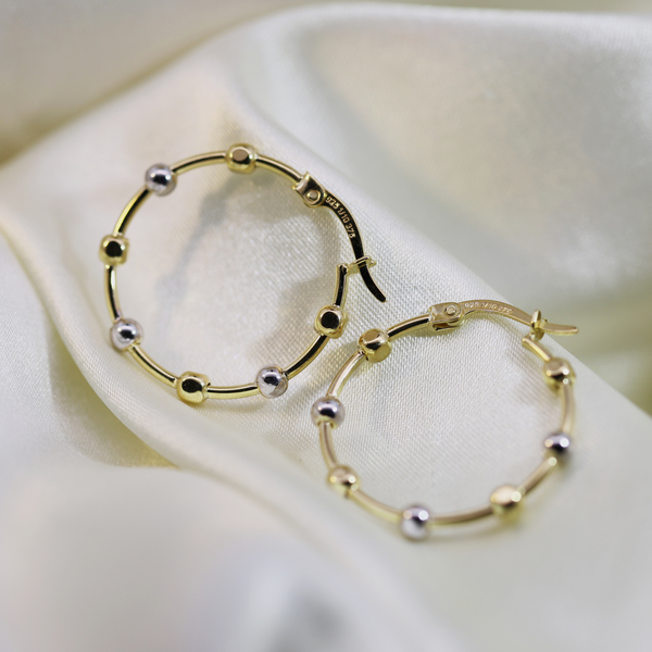 9ct TwoTone Hoop Earring With Stationed Balls - alternate view
