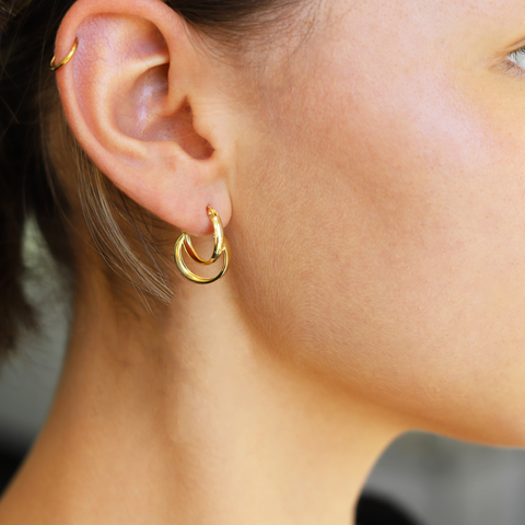 9ct Yellow Gold Silver Bonded Double Hoop Earrings - alternate view