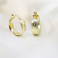 9ct Yellow Gold Silver Bonded Engraved Hoop Earrings