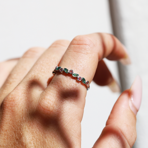 9ct White Gold Emerald & Pink Tourmaline Ring - alternate view