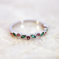 9ct White Gold Emerald & Pink Tourmaline Ring
