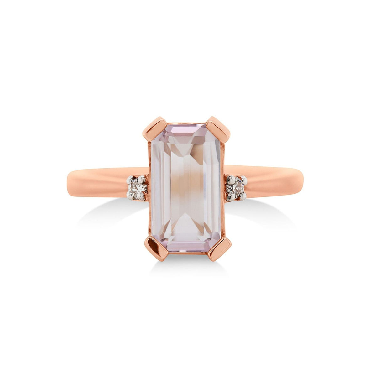 9ct Rose Gold Emerald Cut Morganiite And Diamond Ring