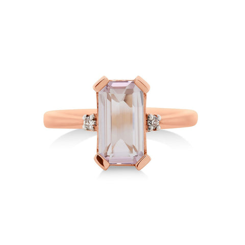 9ct Rose Gold Emerald Cut Morganiite And Diamond Ring