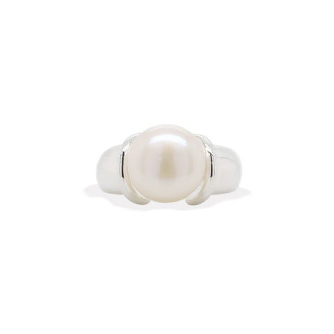 Sterling Silver Freshwater Button Pearl Ring