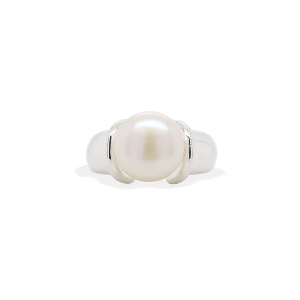Sterling Silver Freshwater Button Pearl Ring