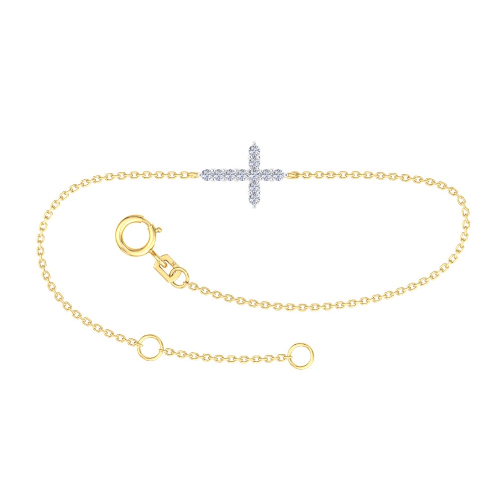 9ct Yellow Gold Delicate Bracelet With Diamond Set Cross