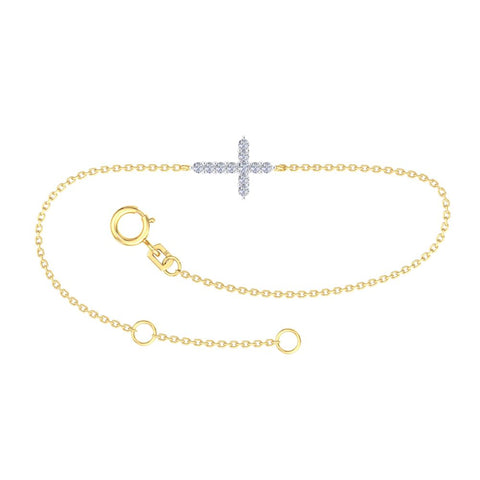 9ct Yellow Gold Delicate Bracelet With Diamond Set Cross
