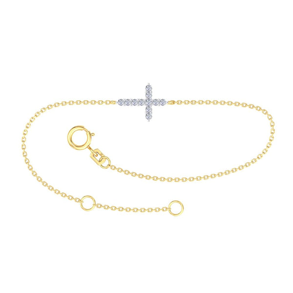 9ct Yellow Gold Delicate Bracelet With Diamond Set Cross