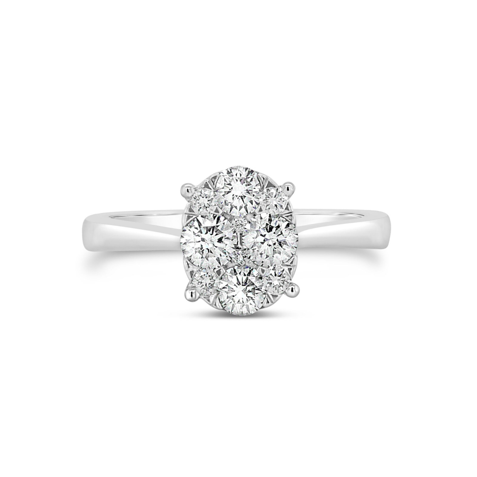 9ct White Gold Oval Daimond Cluster Ring
