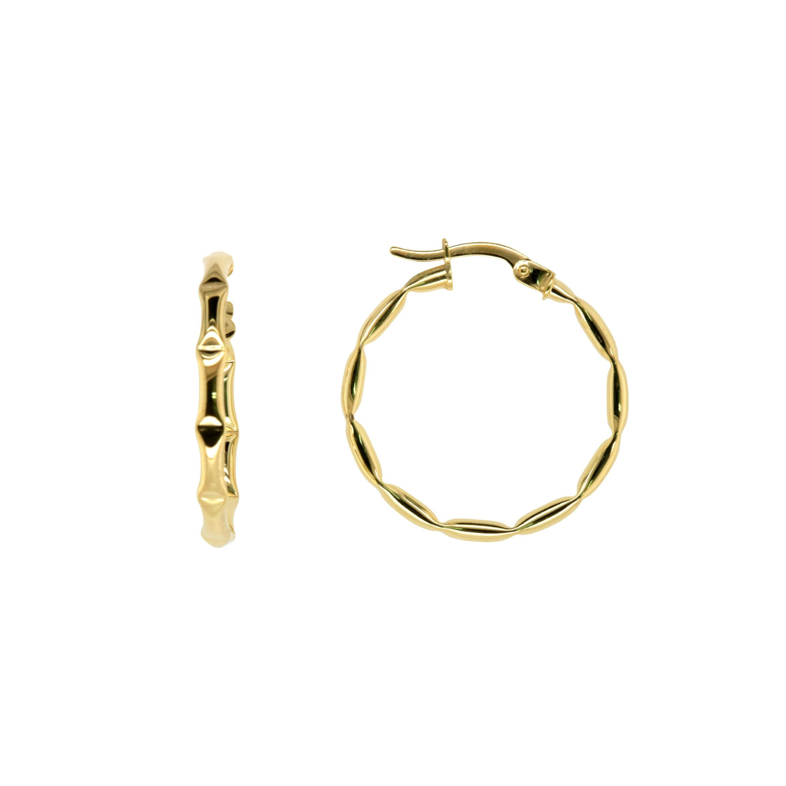 9ct Yellow Gold Silver Filled Indented Hoop Earrings