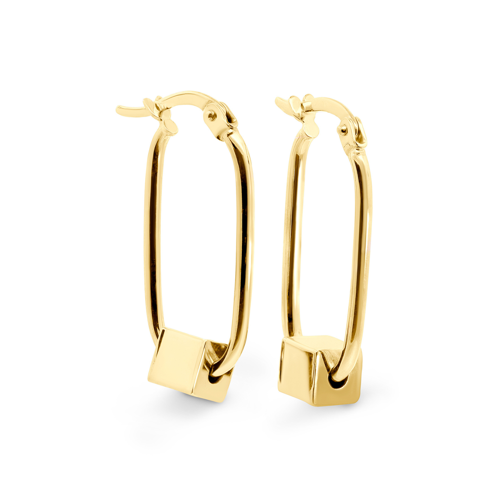 9ct Yellow Gold Oval Hoop Earrings With With Square Charm