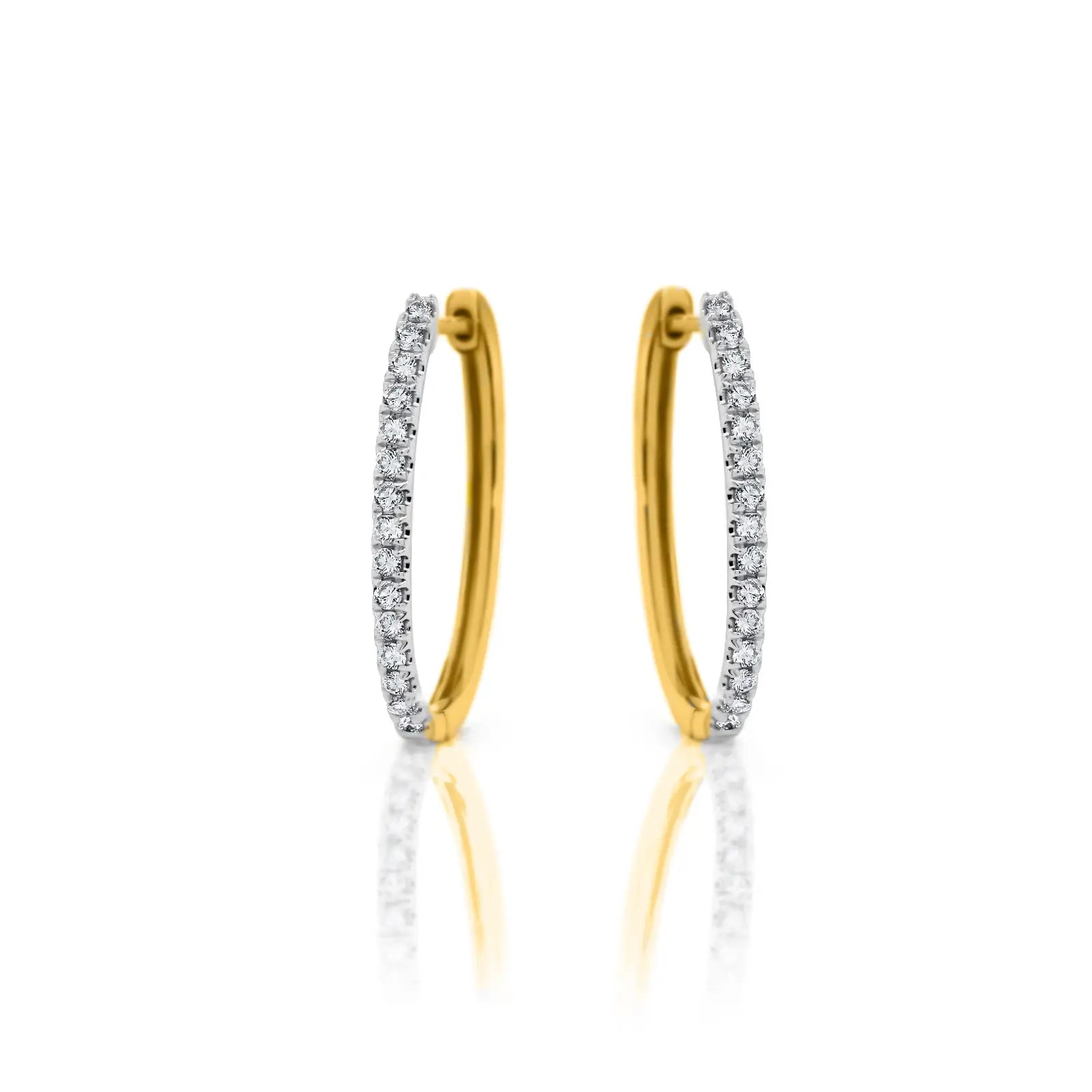 Yellow Gold Diamond Set Oval Huggie Earrings