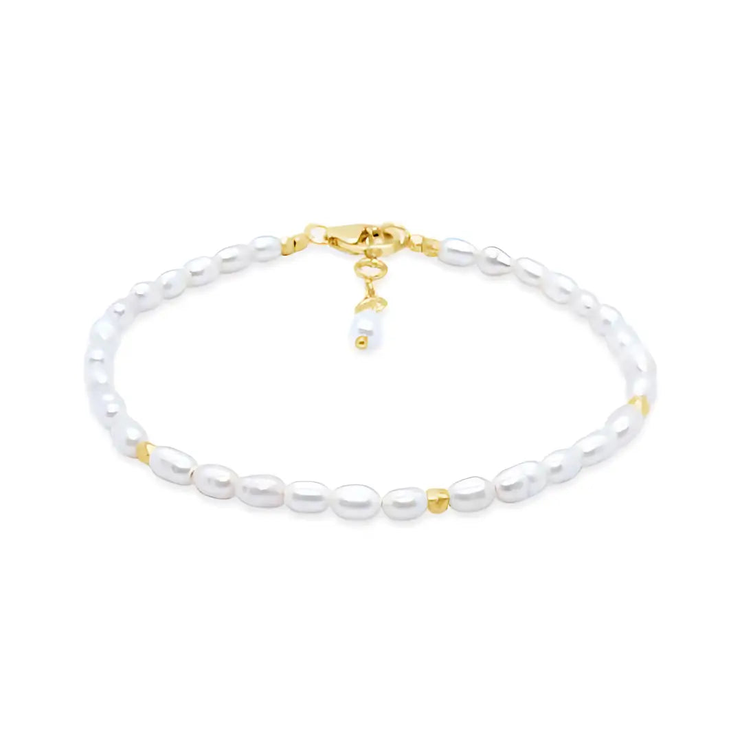 Yellow Gold Plated Sterling Silver Freshwater Pearl Bracelet