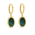 9ct Yellow Gold Huggie With Oval Malachite Drop