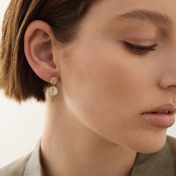 Najo Yellow Gold Plated Four Graduated Textured Disc Drop Earrings - alternate view