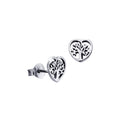 Sterling Silver Tree Of Life In Heart Stud Earrings