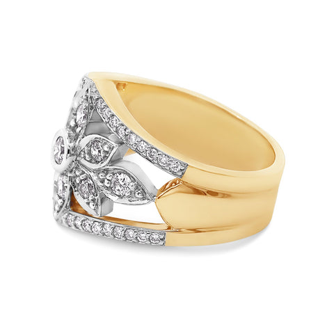 0.77ct Round Natural Diamond Floral Design Ring - alternate view