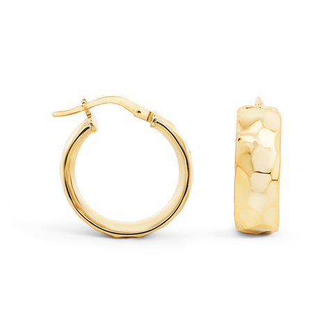 9ct Yellow Gold Silver Bonded Wide Hoop With Hammered Finish - alternate view