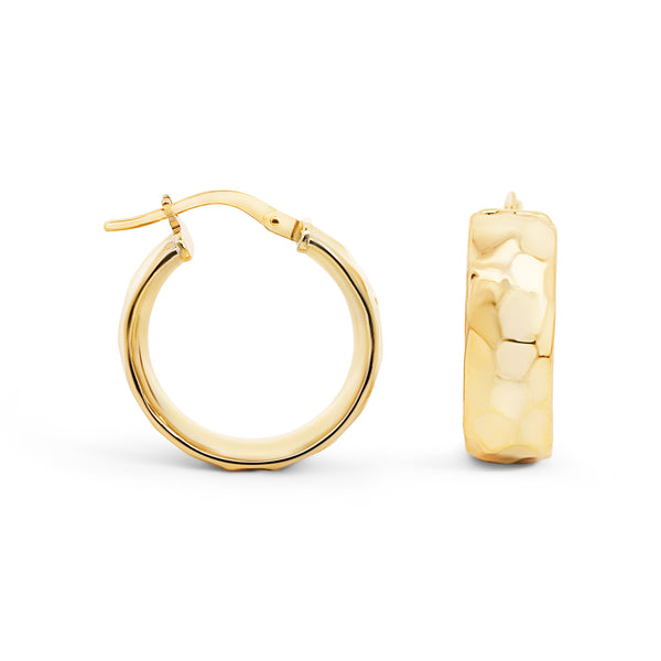 9ct Yellow Gold Silver Bonded Wide Hoop With Hammered Finish - alternate view