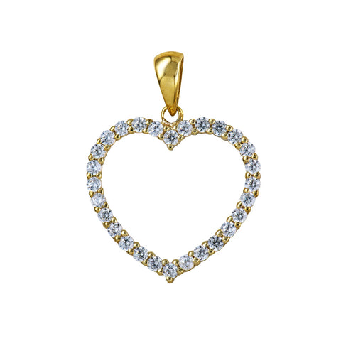 9ct Yellow Gold Open Heart Pendant With Cubic Zirconia